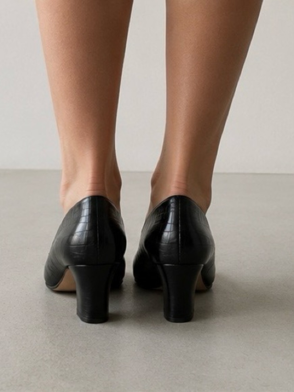 Salvatore Ferragamo Italian Leather Black Croc-Embossed Mid Heel Pumps - Picture 5 of 16